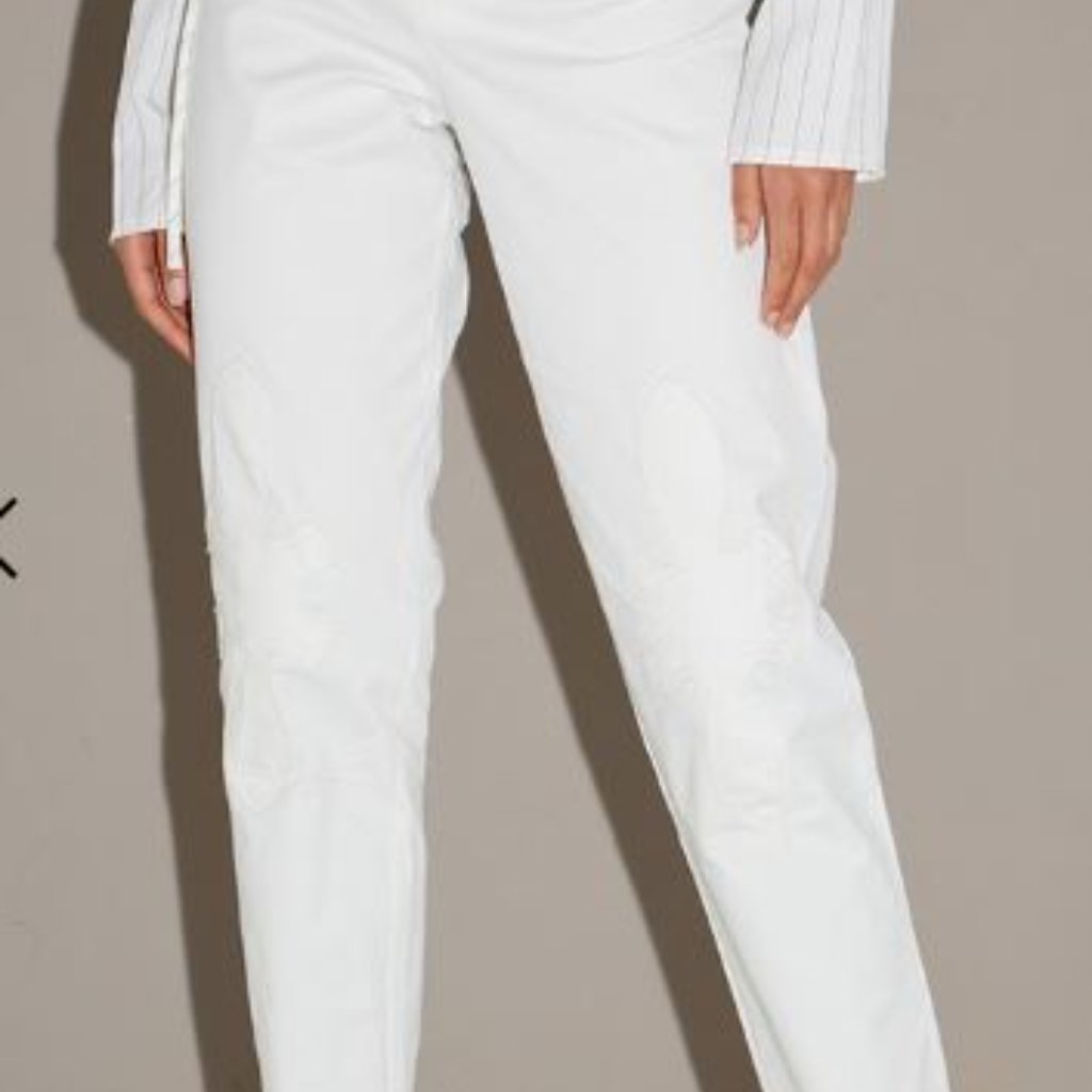 Nwt Pretty Little Thing White Cross Applique Straight Leg Pants Size 6